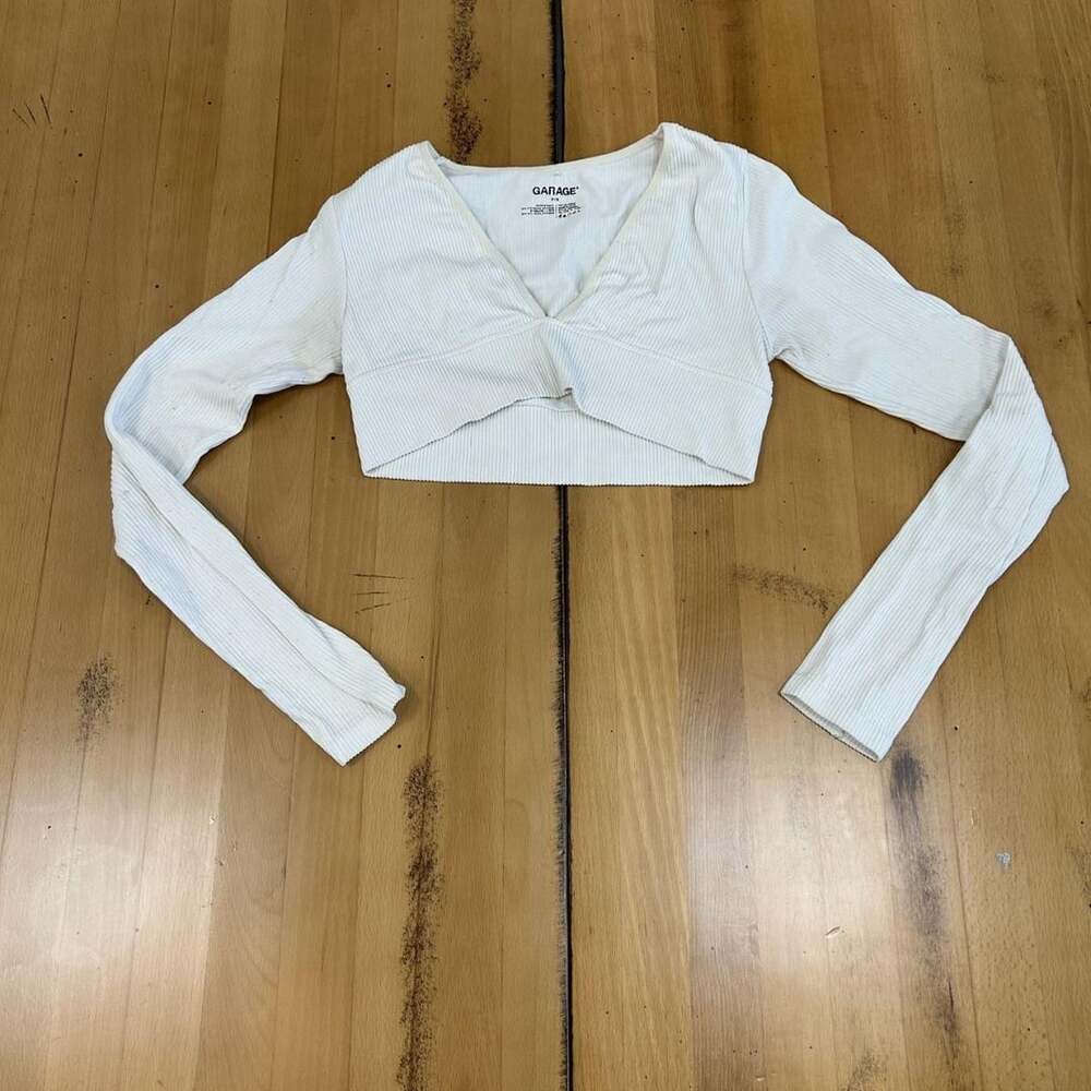 Garage Twist Front Crop Top Size P/S White Long Sleeve